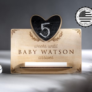 Personalized Engraved Baby Countdown Sign Custom Baby Shower Gift for Expecting Mom & Pregnancy Announcement New Baby Pregnancy Gift