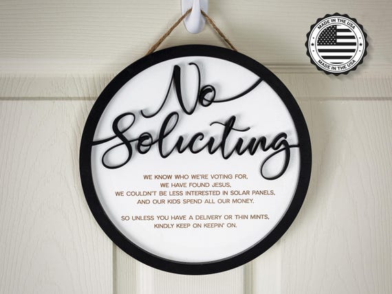 No Soliciting Sign Funny Sarcastic Custom Hanging | Do Not Knock Solicitors Sign Housewarming Gift | Do Not Disturb Front Door Wood Hanger