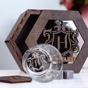 Gift for Father, Whiskey Glasses set with Coasers and Whiskey Stones, Bourbon Glasses, Christmas Gift, Fathers Gift, Engraving on the Bottom