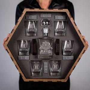 Whiskykarafset, whiskykaraf, gepersonaliseerde whisky, whiskyset, kerstcadeau, aangepast whiskyglas, gegraveerde karaf, barset