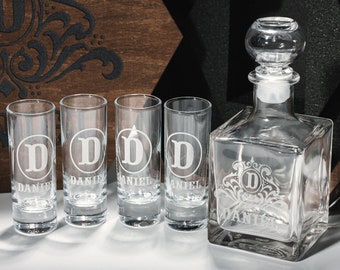 Tequila shot glasses, Anniversary gift, Gift for Dad, Shot glasses, Tequila decanter set, Vodka shots, Engraved decanter, Personalized shots
