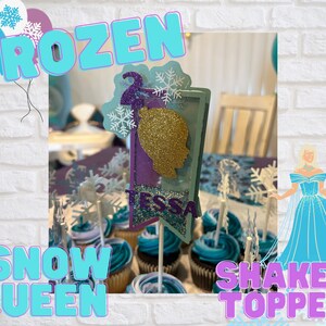 Snow Queen Cake shaker topper, Snowflake Frozen cake shaker topper, Frozen flag cake shaker topper, Frozen cake shaker topper