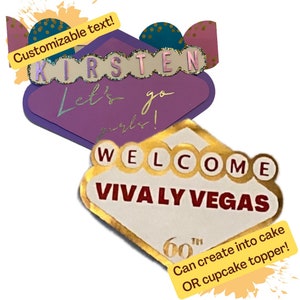 Viva Las Vegas cake topper, Vegas or Bust cake topper, Vegas party cake topper, Vegas dessert topper, Vegas birthday cake topper, Vegas cake