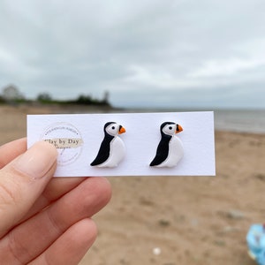 Puffin Stud Earrings | handmade, beach, Newfoundland, summer, earrings, Clay by Day Designs