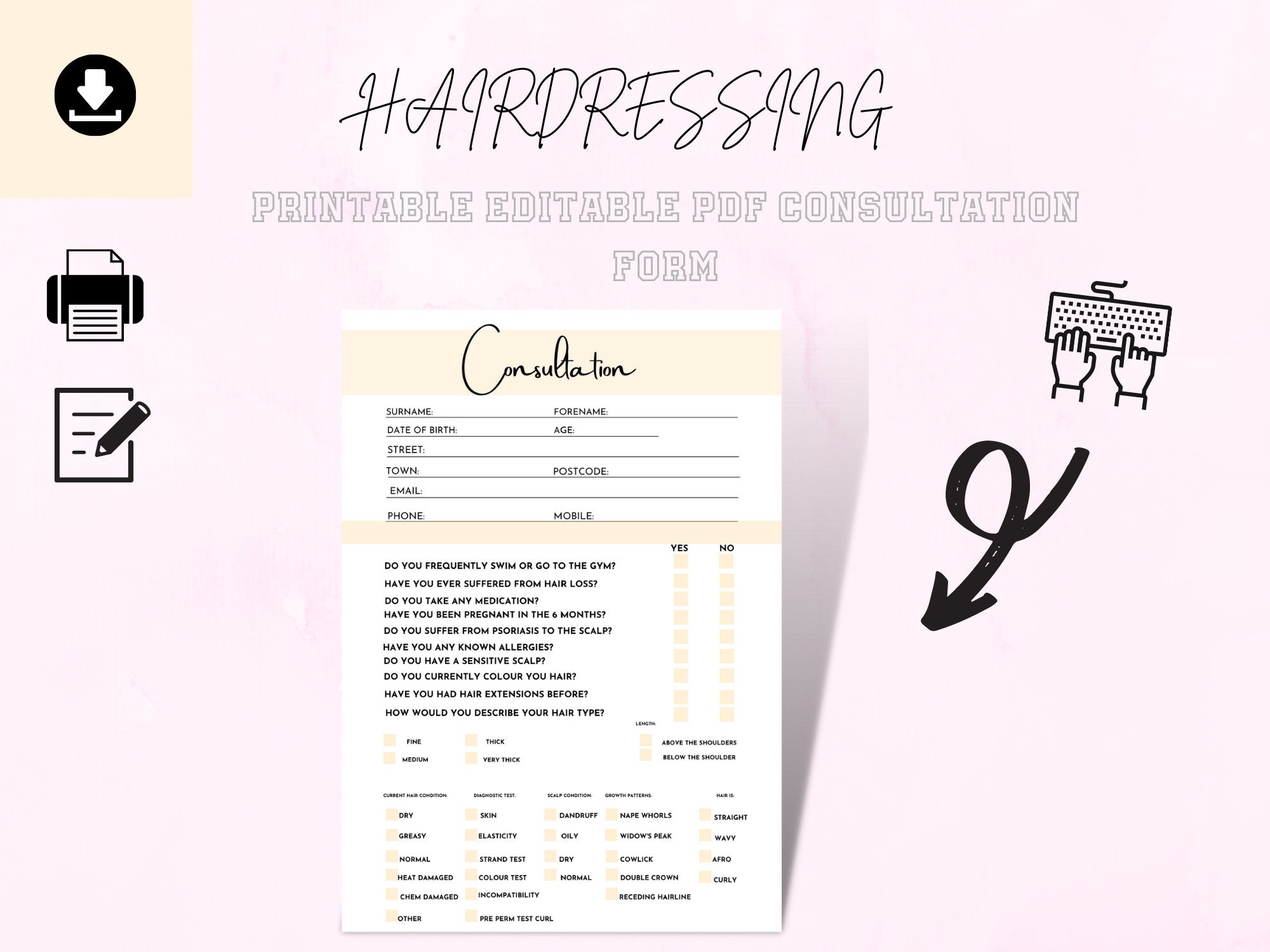 Hair Consultation PDF Salon Hairdressing Form Instant Download ...