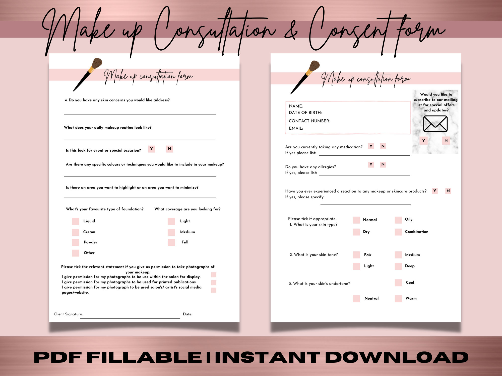 Makeup Form Photo Release Form PDF Fillable -