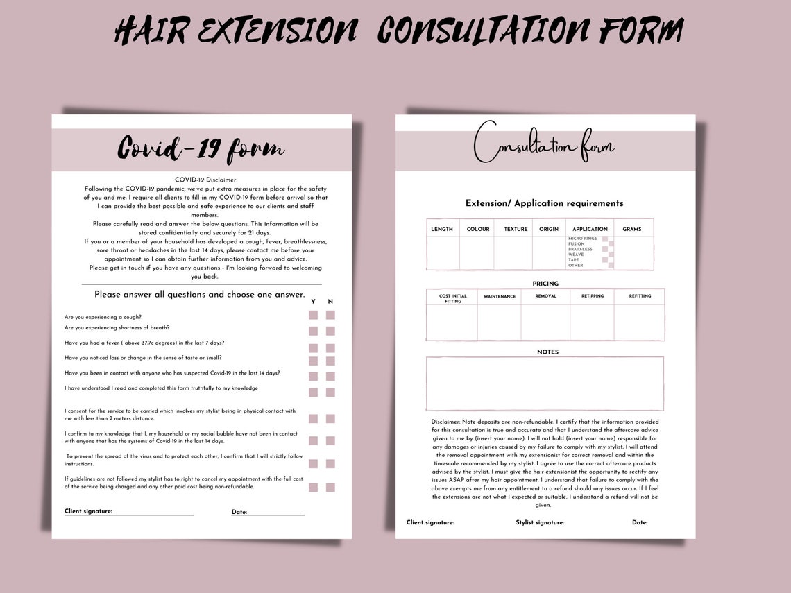 Hair Extension Consultation Forms Instant Download PDF Digital - Etsy