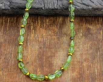 Green Peridot Gemstone Beaded Necklace | August Birthstone