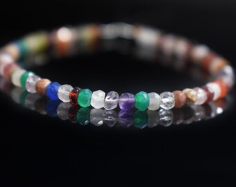 Cuentas facetadas de piedras preciosas múltiples, ónix verde, cristal, piedra lunar, amatista