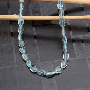 Colar com contas de pedras preciosas água-marinha 100% natural | Colar de contas ovais suaves de água-marinha azul de qualidade AAA++ | Joias de presente femininas feitas à mão