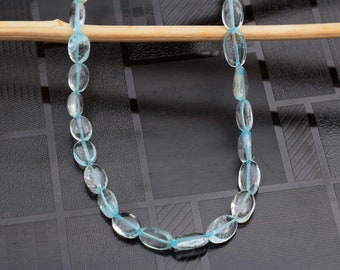 Natural Aquamarine Gemstone Necklace | Handmade Beaded Jewelry, 14 Inch