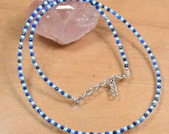 Turquoise Lapis Lazuli Gemstone Necklace, Faceted Beaded Choker, Handmade