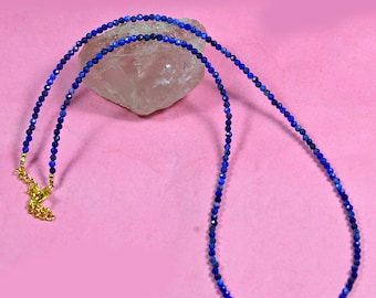 Handmade Lapis Lazuli Beaded Choker, Tiny Gemstone Necklace