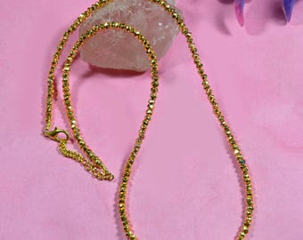 Golden Pyrite Beaded Necklace, Handmade Gemstone Choker, Boho Jewelry