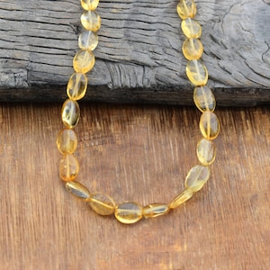 100% Natural Citrine Gemstone Beaded Necklace | AAA++ Yellow Citrine Smooth Oval Beads Necklace | November Birthstone Women&#39;s Gift Jewelry