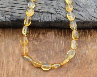 100% Natural Citrine Gemstone Beaded Necklace | AAA++ Yellow Citrine Smooth Oval Beads Necklace | November Birthstone Women's Gift Jewelry