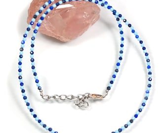 Handmade Lapis Lazuli Turquoise Necklace, Faceted Gemstone Choker, 16-18 Inch