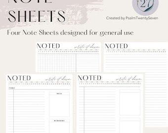 Note Sheets (Digital) - General Note Sheets for daily use, note taking, tasks, and reminders