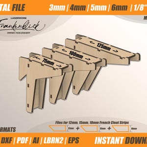 French Cleat Halter Clamps Kleinteil Aufbewahrung Lasercut File Digitale Datei Sperrholz Werkstatt Ordnung dxf svg ai eps pdf Sperrholz