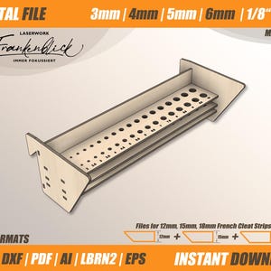 French Cleat Drill Holder Small Parts Storage Lasercut File Digital File Plywood Workshop Organization dxf svg ai eps pdf Plywood