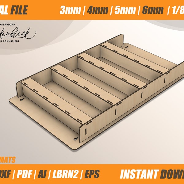 Gewürzregal Spice Rack Digital Files dxf svg lightburn ai eps pdf plywood 3mm 3.175mm 4mm 5mm 6mm 6.35mm 1/8" 1/4" Laser Cut Files