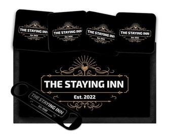 Personalized Bar Runner Set: Custom Coasters & Bottle Opener
