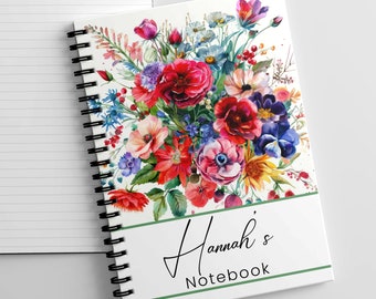 A5 Personalised Flower Notebook Nurse Gift Set, Teacher Note Book, Floral Personalised Notebook.