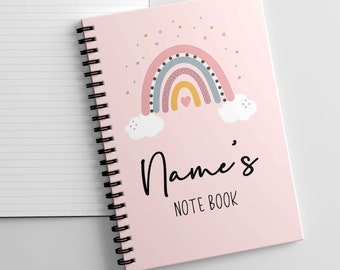 A5 Personalised Pink Rainbow Notebook Nurse Gift Set, Teacher Note Book, Pink Rainbow Note Book.