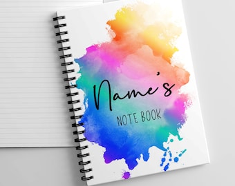 A5 Personalised Rainbow Splash Notebook Nurse Gift Set, Teacher Note Book, Rainbow Splash Note Book.