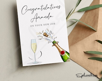 New Job Card: Champagne Celebration, Personalized Congratulations