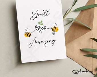 New job Card -You'll Bee Amazing Good Luck Card, Card for a co-worker, congratulations on your new job. Bee Heart Card, So Proud of You Card