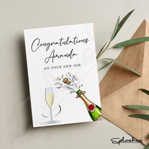 Carte Nouvel emploi - Champagne / Prosecco personnalisé - Carte de départ, félicitations pour votre nouvel emploi. Cadeau de départ, collègue de travail, nouvelle carte de travail