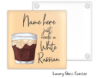 White Russian Luxury Glass Coaster Cocktail Personalised Coaster, Personalised, Fathers Day gift, Christmas, Birthday Gift, Home Bar