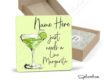 Coaster - Lime Margarita Cocktail Personalised Coaster, Personalised, Fathers Day gift, Coaster, Secret Santa, Birthday Gift, Home Bar.