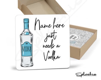 Vodka Coaster, Personalised, Drinks Mat, Personalised Drink Coaster Vodka, Vodka Fathers Day gift, Mothers Day, Christmas Coaster