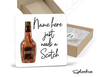 Scotch Coaster, Personalised, Drinks Mat, Personalised Drink Coaster Whisky, Whiskey Fathers Day gift, Christmas Coaster