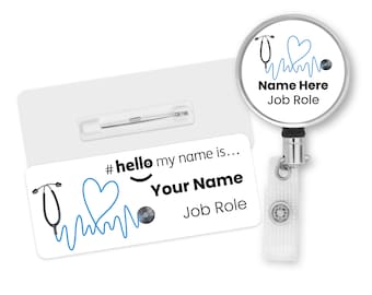 Personalised Stethoscope Name Badge Reel: #hello mynameis Nurse ID Badge