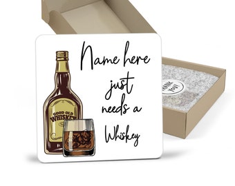 Personalised Whiskey Coaster, Personalised, Drinks Mat, Personalised Drink Coaster Whisky, Whiskey Fathers Day gift, Secret Santa Coaster