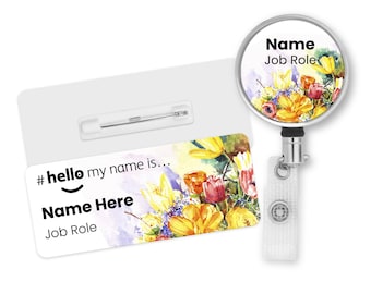 Hello My Name is Badge Floral with ID Badge Reel Personalised Durable Name Badge #hello mynameis Badge, Nurse Badge, Nurse Badge  Badge