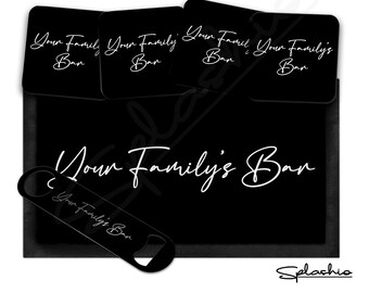 Personalised Bar Runner & Coaster Set: Custom Family Name Bar Mat