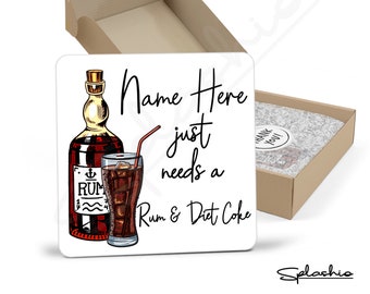 Rum & Coke Coaster, Personalised, Drinks Mat, Personalised Drink Coaster Rum, Rum Fathers Day gift, Mothers Day, Christmas Coaster