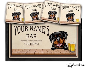 Personalised Dog Bar Runner & Coaster Set: Custom Home Bar Decor