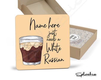 Coaster - WHITE RUSSIAN Cocktail Personalizzato Sottobicchiere, Personalizzato, Regalo per la festa del papà, Babbo Natale segreto, Regalo di compleanno, Home Bar. Cocktail