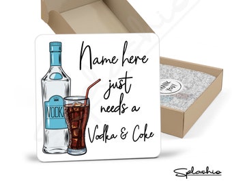 Vodka & Coke Coaster, Personalised, Drinks Mat, Personalised Drink Coaster Vodka, Vodka Fathers Day gift, Mothers Day, Christmas Coaster