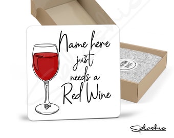 Red Wine Hand Drawn Coaster - Home Bar - Birthday Gift. Secret Santa - Hand Drawn Red Wine Coaster Personalised Drink Coasters