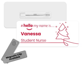 Hello My Name is Name Badge Christmas Personalised Premium Durable Name Badge #hello mynameis Name Badge, Nurse Bages, Christmas Name Badges
