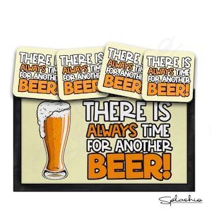 Bar Runner Mat, Always Time for Beer, Beer Mats & 4 x Drinks Coasters Gift Set Garden Bar Sets / Personalised Mats Home Bar