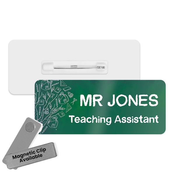 Teacher Name Badge Green Chalk Board Personalised Premium Durable Name Badge Name Badge, Teacher, TA, Assistant, School Teacher Name Badges