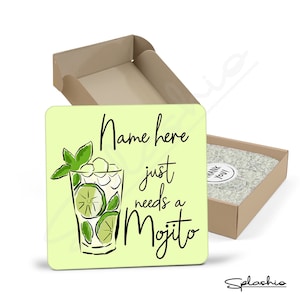 MOJITO Cocktail Personalised Coaster, Cocktail Mojito Coaster, Fathers Day gift, Christmas Coaster, Secret Santa, Birthday Gift, Home Bar.