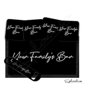 Personalised Bar Runner Mat, Custom Beer Mats & 4 x Drinks Coasters Gift Set Garden Bar Sets/ Personalised Mats Home Bar Family Name Bar Mat